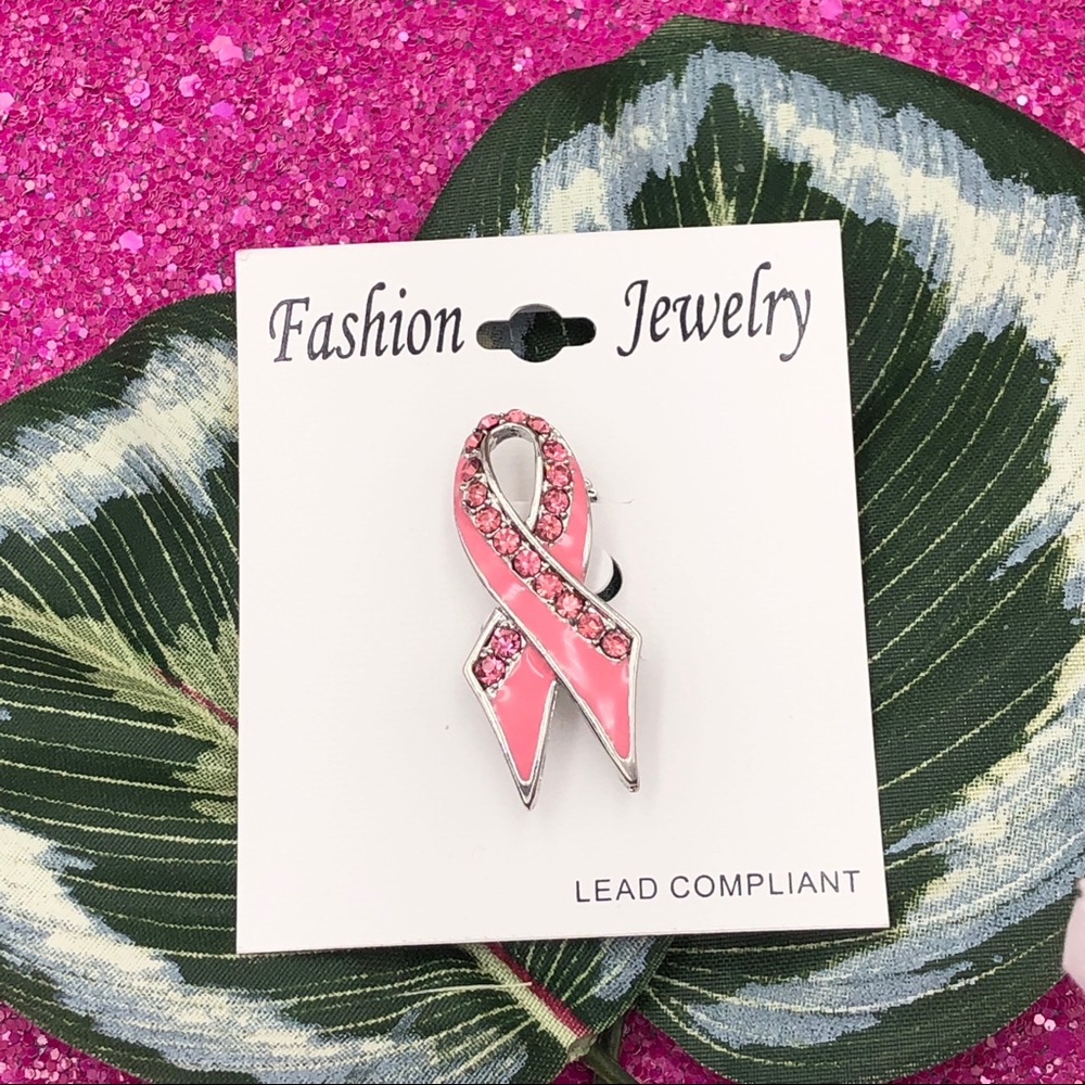 ๐ผ Pink Ribbon Breast Cancer Enamel Rhinestone Lapel Pin Brooch
